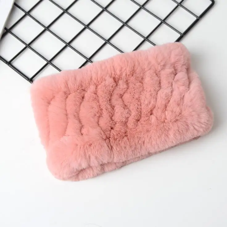 light pink Женские трикотажные повязки из меха кролика Рекс, теплые мягкие воротники из натурального меха для шеи, зимние шарфы из натурального меха для девочек - Цвет: light pink