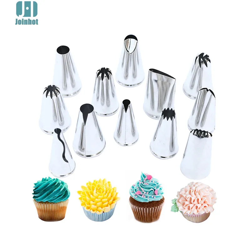 

12 pcs tips nozzles Creative Icing Piping Nozzle Pastry Tips Sugar Craft Cake wedding Decorating Tools for make flower leaves
