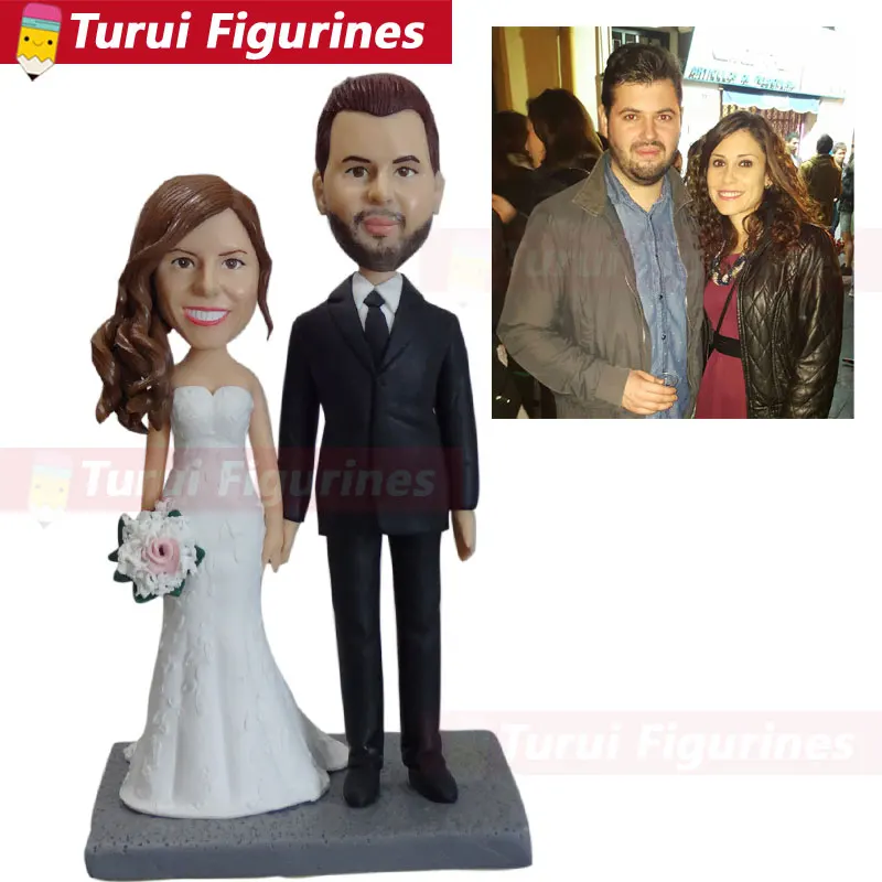 

Custom-made 3D Sculptures from your photos custom head statue bobble head figurines wedding cake topper bride and groom dolls