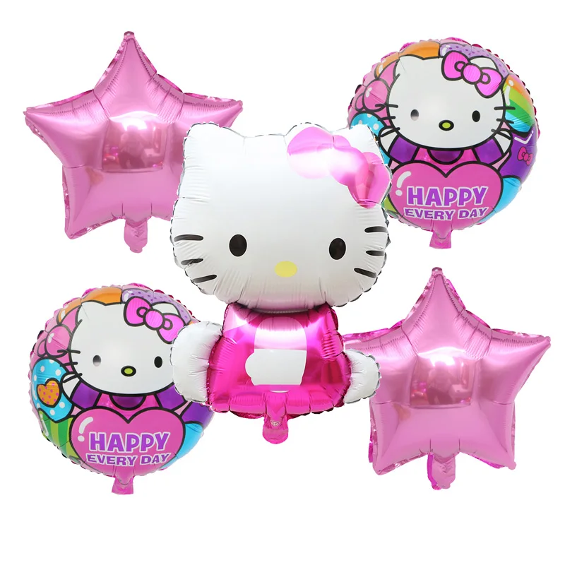 5pcs 5 шт./лот, гелиевые шары из фольги с рисунком hello kitty, праздничные шарики для свадебного украшения, игрушки для детей - Цвет: 5pcs