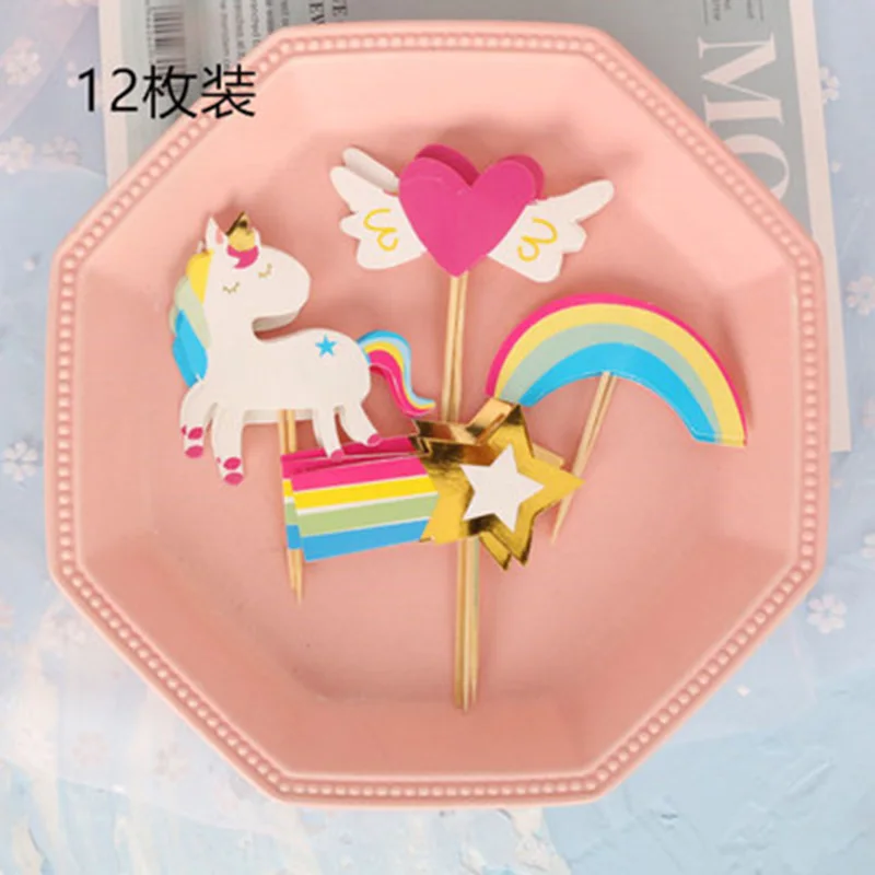 12pcs topper Глина Единорог Рог уши глаза Единорог инструменты для украшения торта для вечеринки десертный стол вечерние украшения для топперы для торта на день рождения - Цвет: 12pcs topper