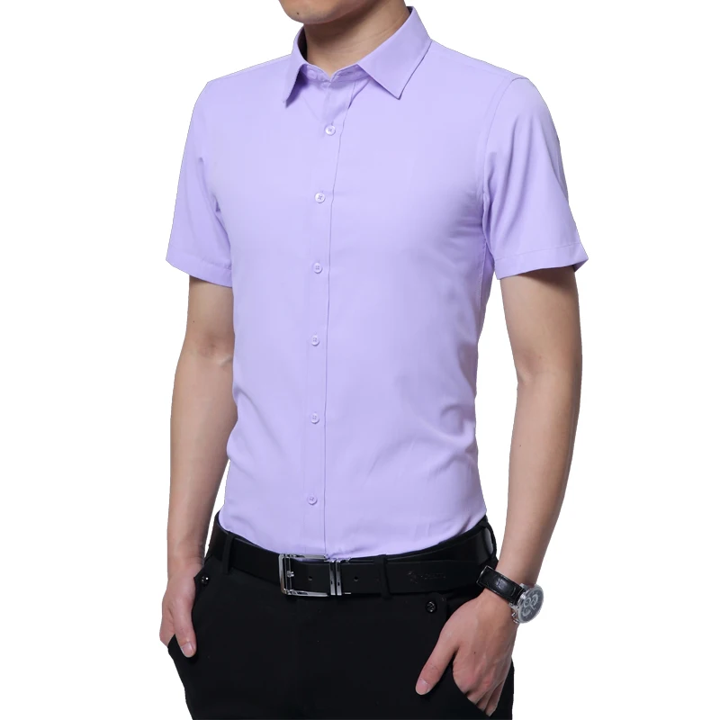 Мужская хлопковая рубашка с коротким рукавом и отложным воротником формальная