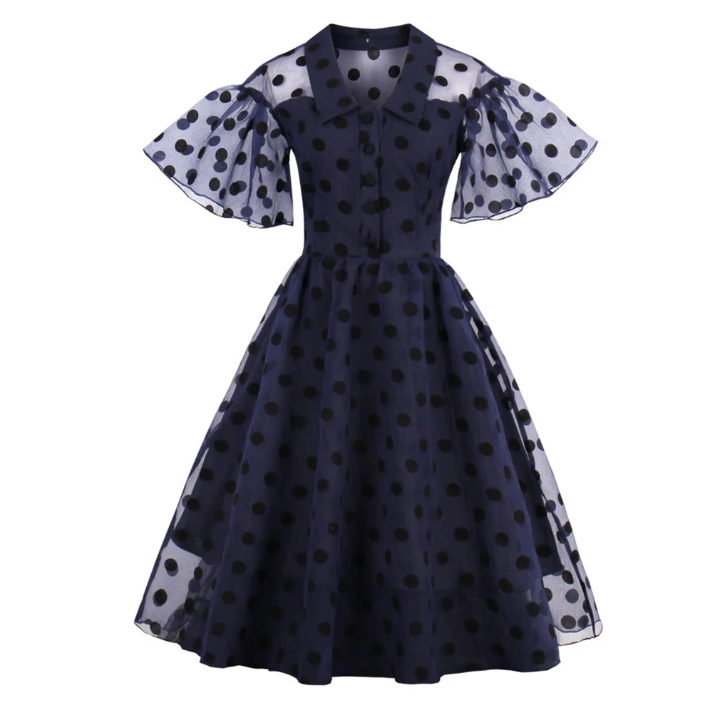 1950s Retro Summer Dress 2017 Vintage for Women Style Black Polka Dot Party Dresses Lapel A-line Feminino Swing Vestidos | Женская