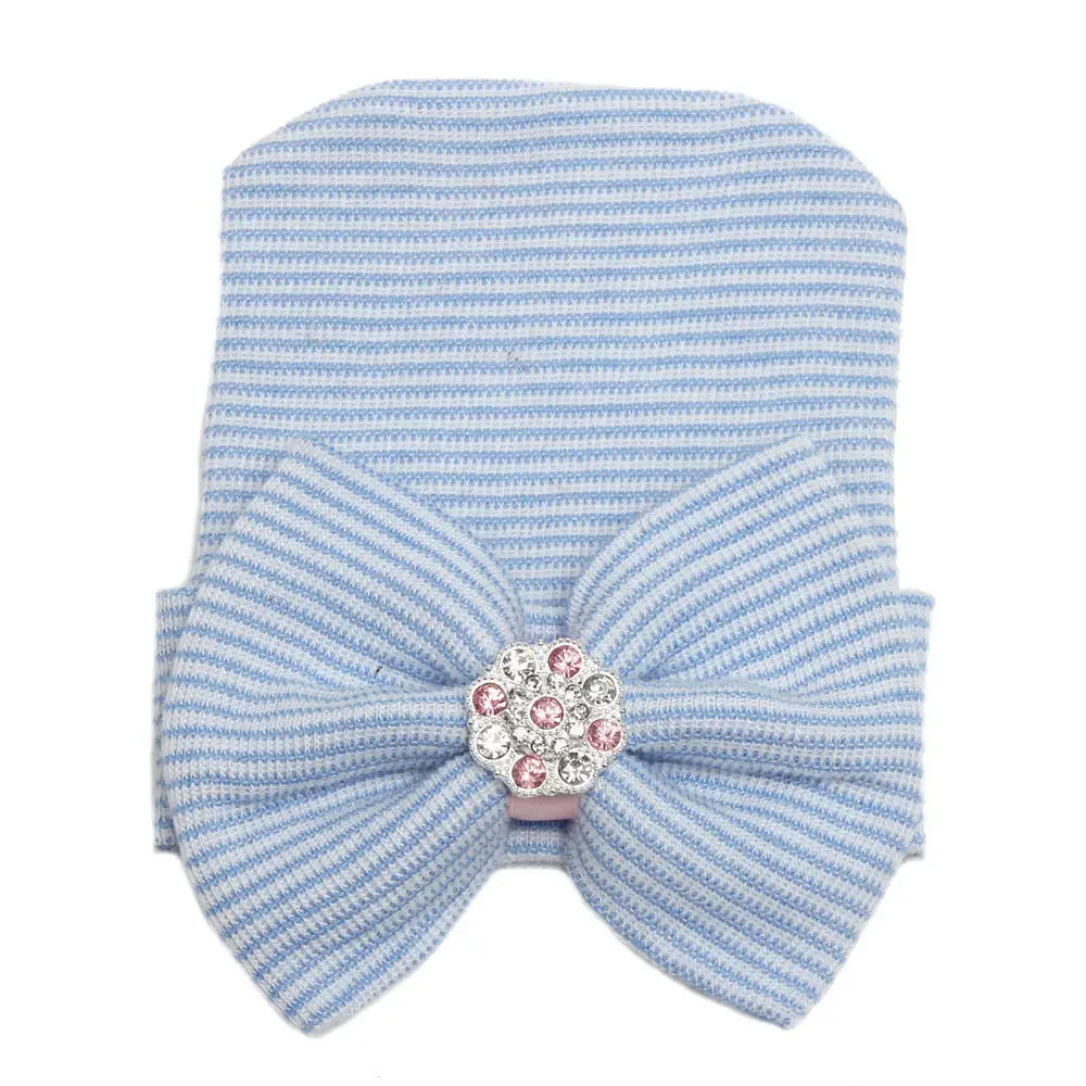 Милая Удобная Шапка-бини с бантом для новорожденных девочек и мальчиков