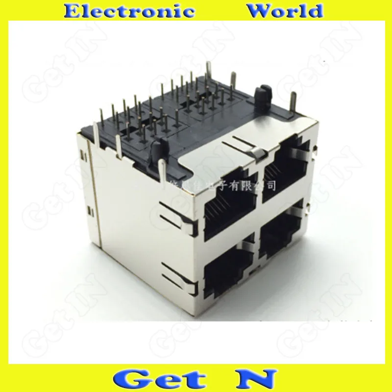 

15pcs 28mm Lenght Bend 32 Pins 4x RJ45 Female Connectors 2x2 4 Ports With Shrapnel Lamp rj45 Network Socket