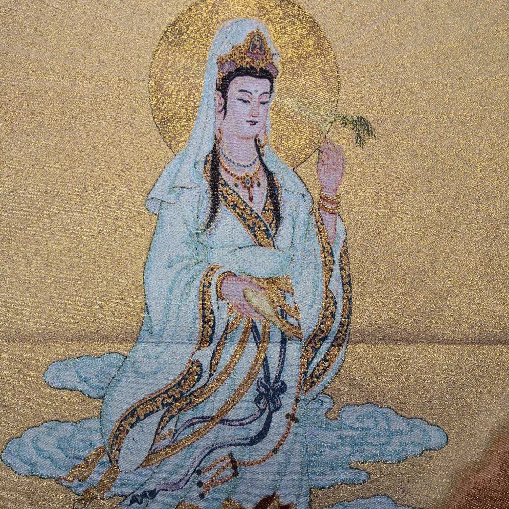 Китайская старая тибетская шелковая танка подвесная картина фэншуй Гуаньинь