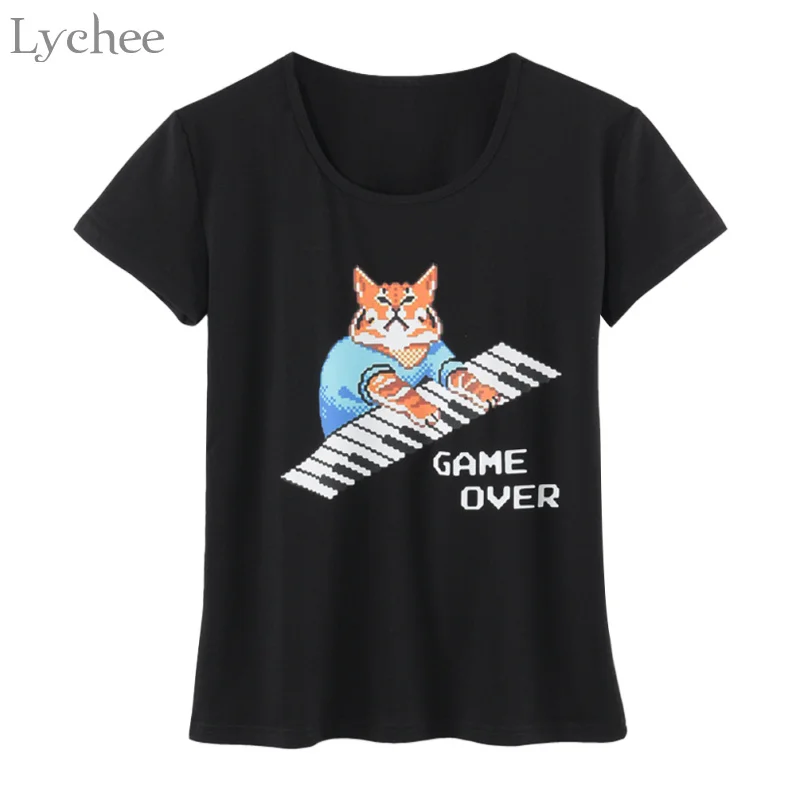 Летняя женская футболка Lychee в стиле Харадзюку Повседневная Свободная с надписью