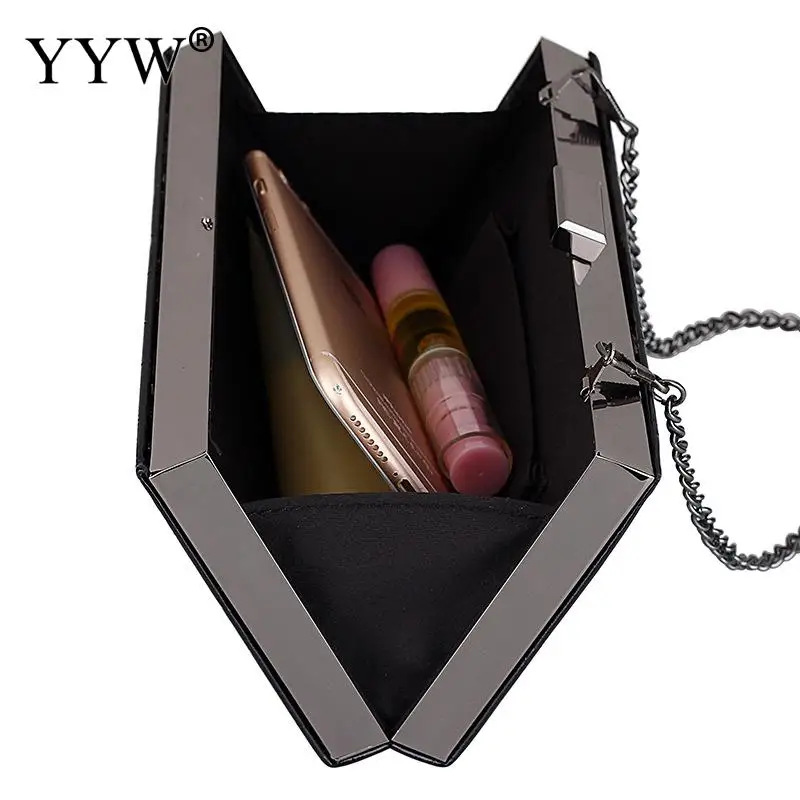 

YYW Black Pu Leather Box Bags Grid Evening Party Clutch Bag Over Shoulder Big Plaid Clutches Purse Metal Argyle Sac Main Femme