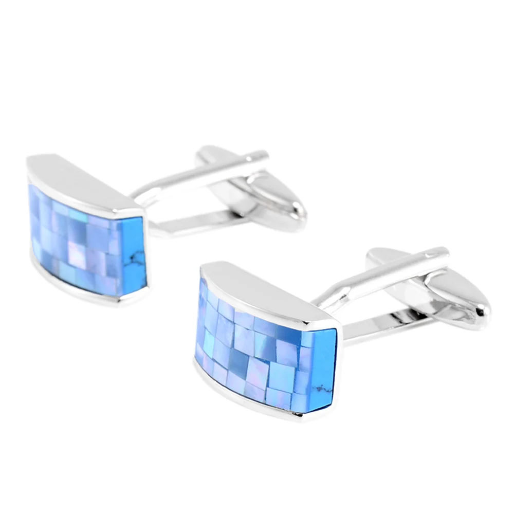 Men's and women's unique father of the bride designer best man French shirt square blue shell cufflinks | Украшения и