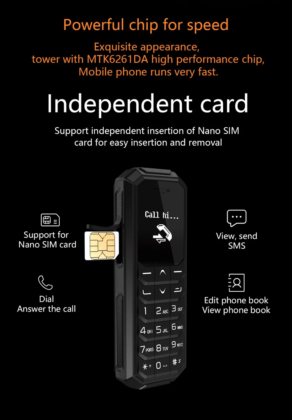 Маленький мобильный телефон AEKU KK2 bluetooth dialer беспроводные наушники magic vioce