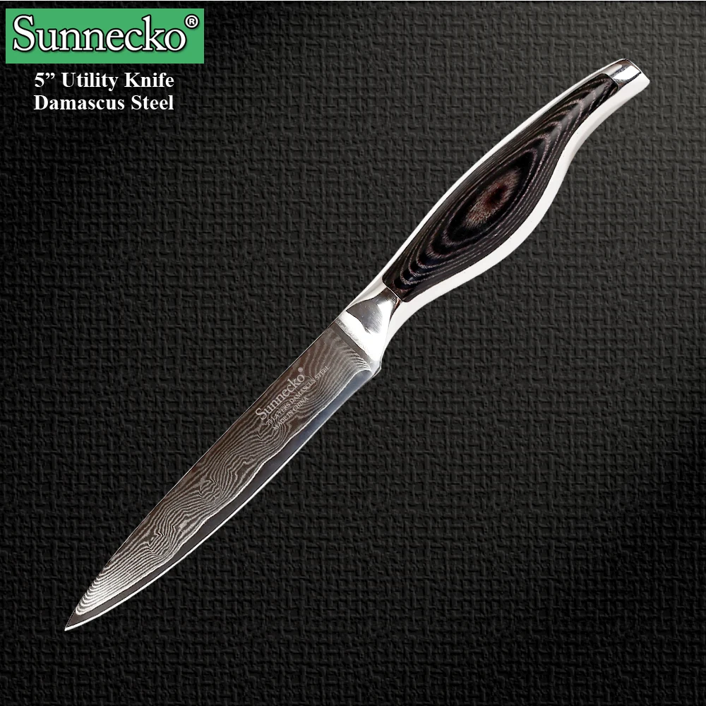 

SUNNECKO 5PCS Kitchen Knives Set Japanese Damascus VG10 Steel Blade Chef Santoku Utility Knife Pakka Wood Handle Cooking Tools