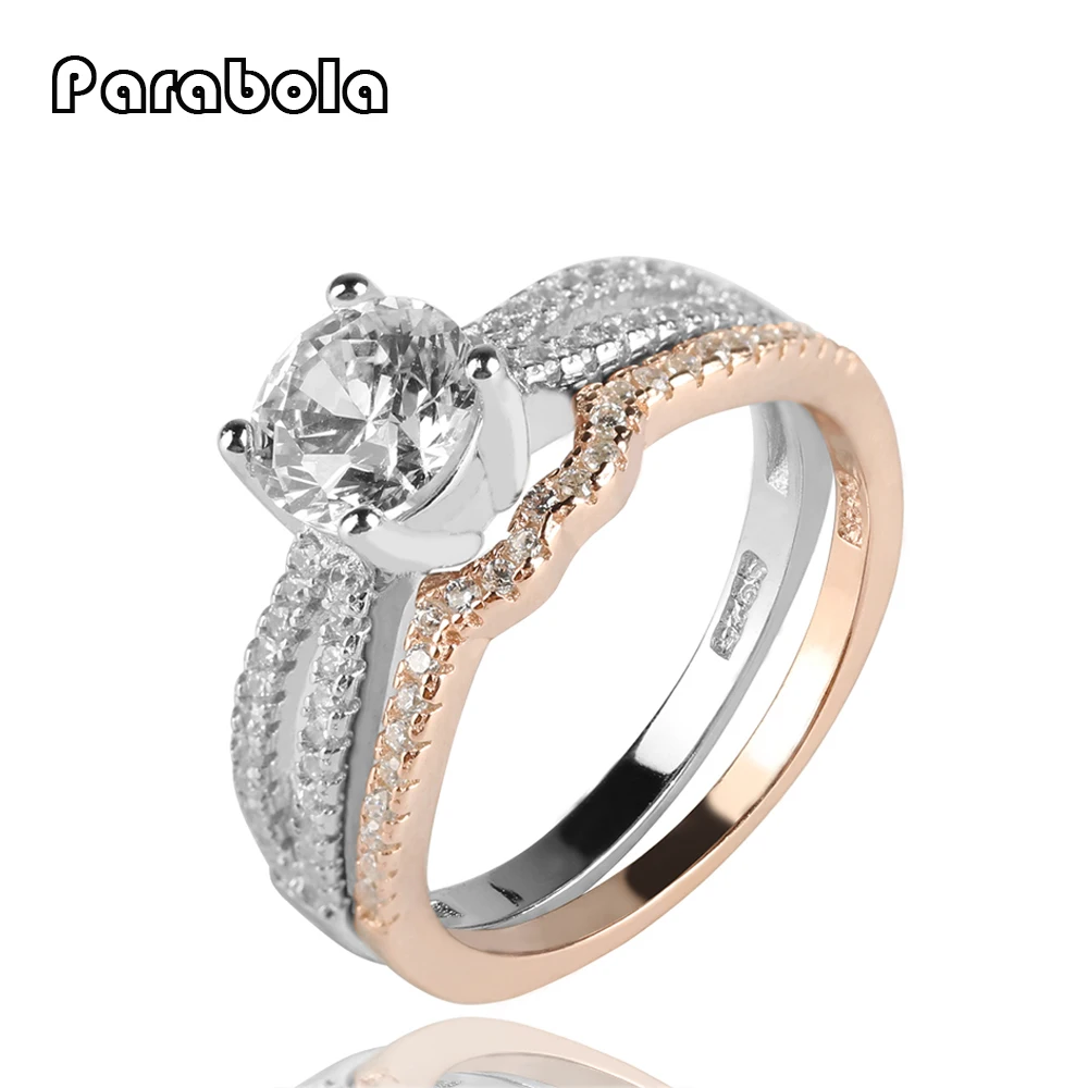 Парабола Стерлингового Серебра 925 Двойной Цвет Свадьбы Обручальное