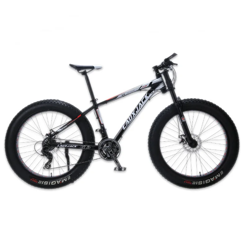LAUXJACK Горный велосипед алюминиевая рама 24 скорости Shimano механические тормоза 26"x4.0 колеса длинная вилка FatBike Mountain Bike Aluminum Frame - Цвет: black white