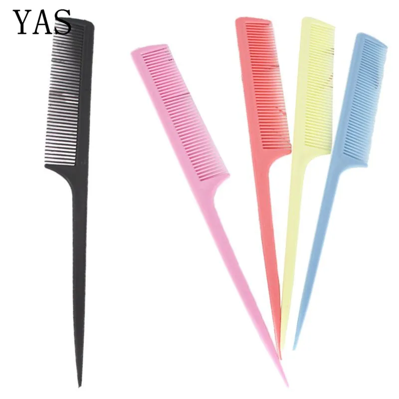 

20.5cm Women Portable Plastic Rat Tail Hair Comb Fine-Tooth Long Handle Brush Solid Color Cosmetic Hairdresser Makeup Styling