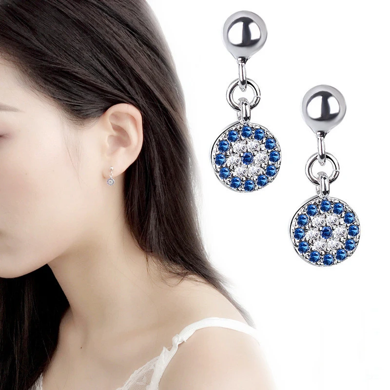 JQUEEN 2019 New Arrival Charm Blue Stone Nar Nail Earring Woman Fashion Elegant Crystal Circle Ear Stud Wedding Party Jewelry | Украшения и