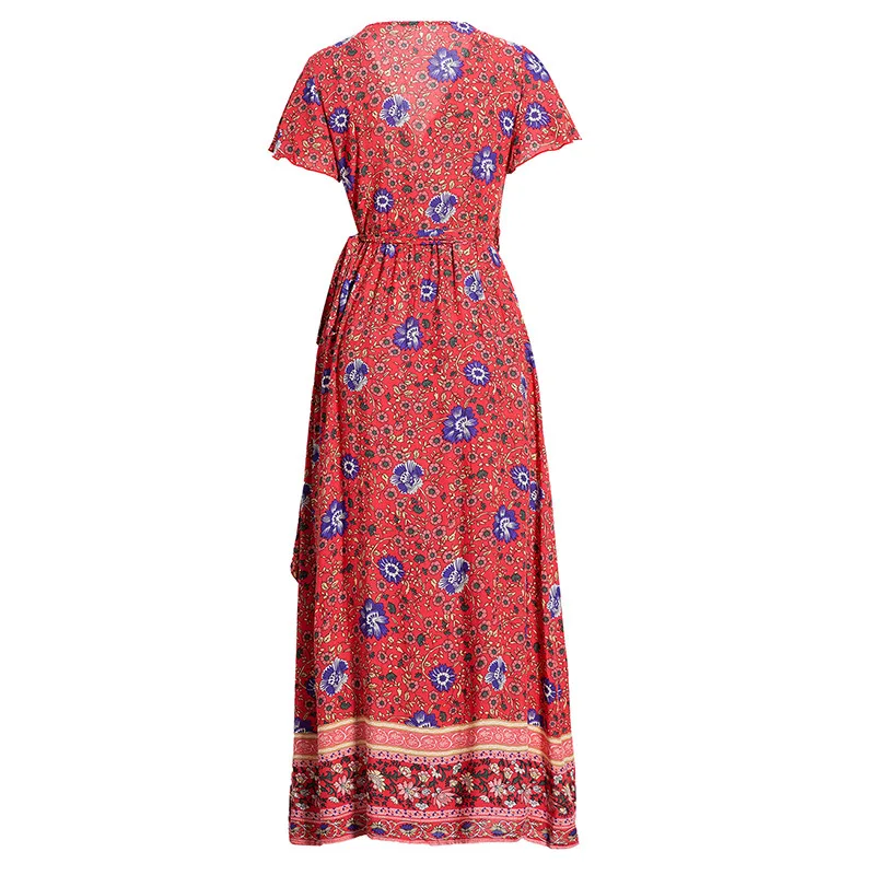 Женское длинное платье макси летнее пляжное с цветочным принтом Boho коротким