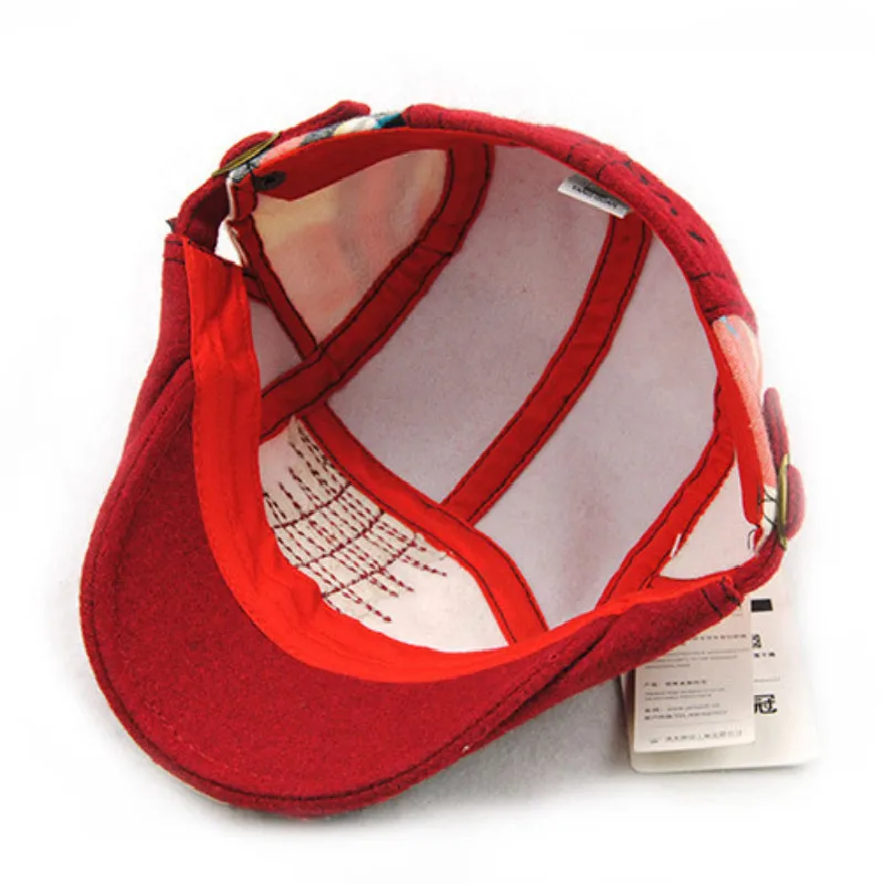 Детский Теплый шерстяной берет газетчика красный темно серый с пряжкой для