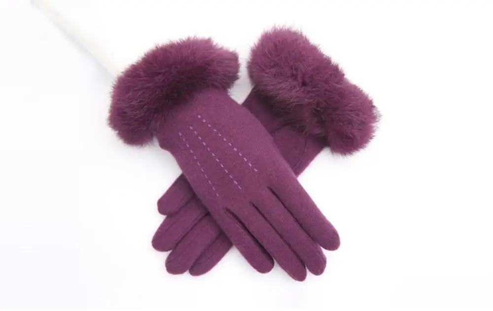 purple L'bellagiovanna зимние перчатки Модные однотонные женские теплые варежки шерстяные кашемировые тонкие короткие Элегантные Перчатки с кроличьим мехом - Цвет: purple