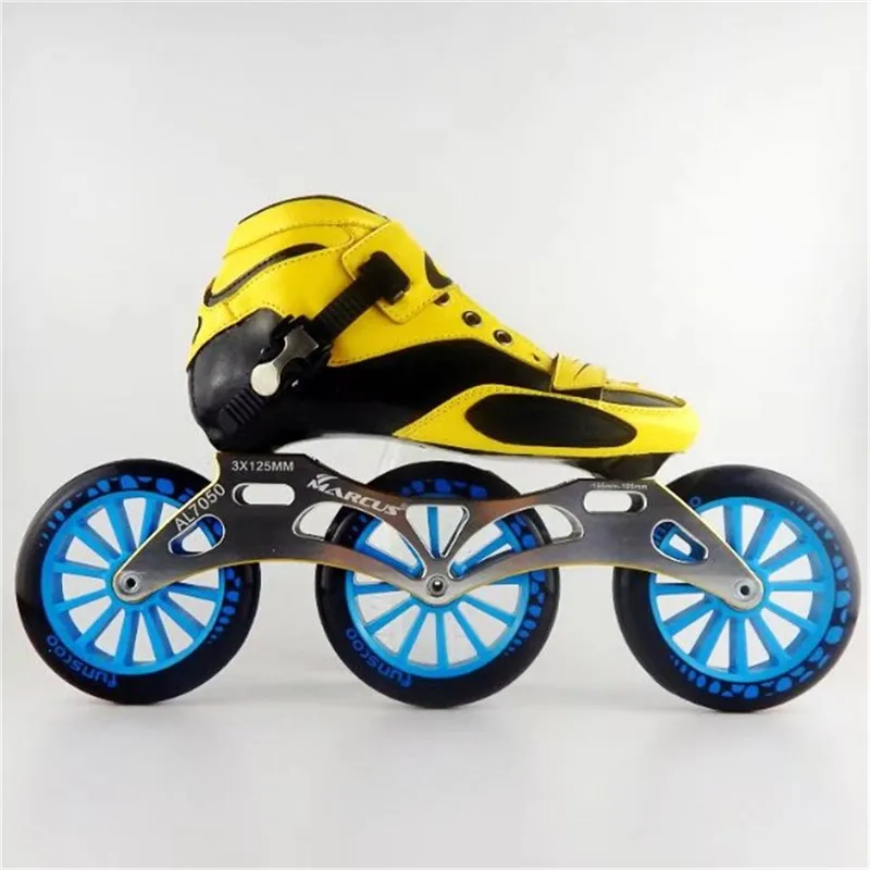Yellow 5 Углеродное волокно стекловолокно скоростные роликовые коньки 3*125 колеса детские для взрослых соревнования уличные гонки спортивная обувь тренировочные Patines F031 - Цвет: Yellow 5