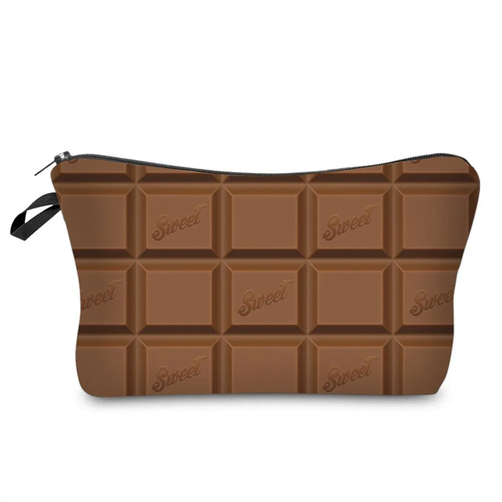 

New Fashion 3D Chocolate Printing Women Organizer Pouch Storage Zipped Makeup Bag Gifts Lady Girls Travel Cosmetics Bags Popular