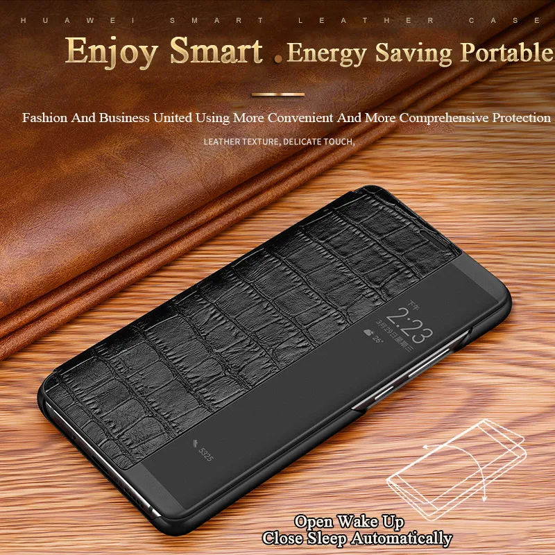 Чехол с крокодиловой текстурой p20pro для huawei P20 mate 10 20 Pro Lite, смарт-чехол с окошком для просмотра, роскошный чехол из натуральной кожи