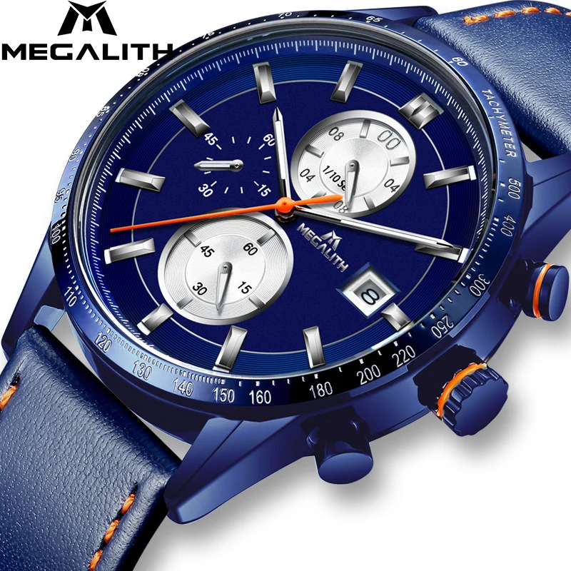 Мужские кварцевые часы MEGALITH спортивные водонепроницаемые с секундомером для