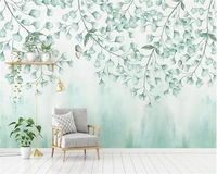 beibehang fashionable silk cloth wall paper fresh green leaves watercolor style northern europe simple background 3d wallpaper