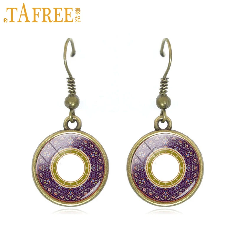 Женские серьги-подвески TAFREE с цветочным узором красные и белые в стиле мандала C334