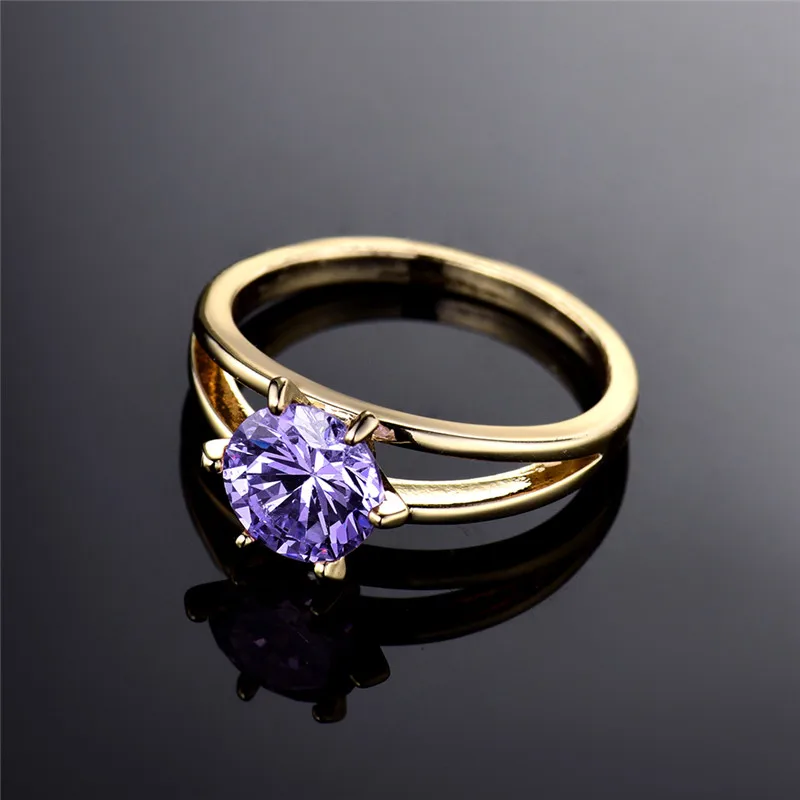 Женские золотые кольца BUDONG обручальные золотого цвета с фианитом из фиолетового