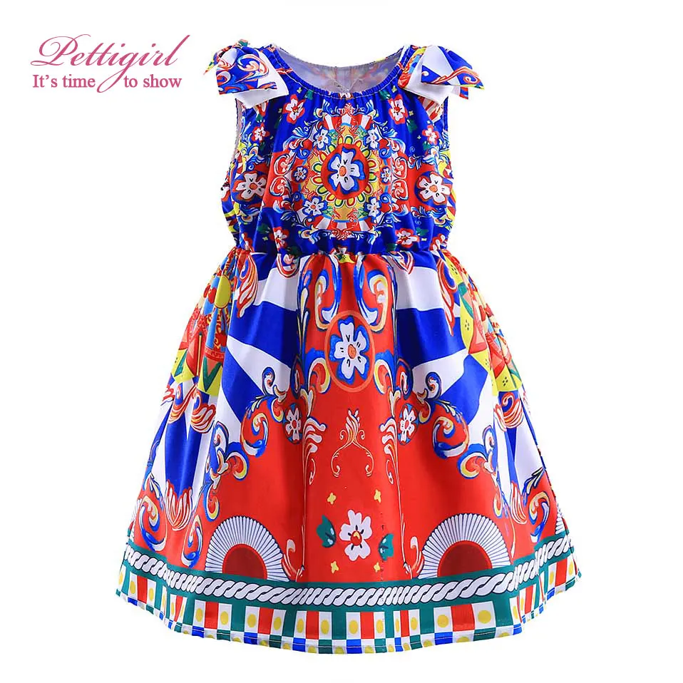 Pettigirl Christmas Girls Dresses Little Princess Red Dress Flower Printing Summer Fashion Tops Baby Kids Casual Clothes | Детская