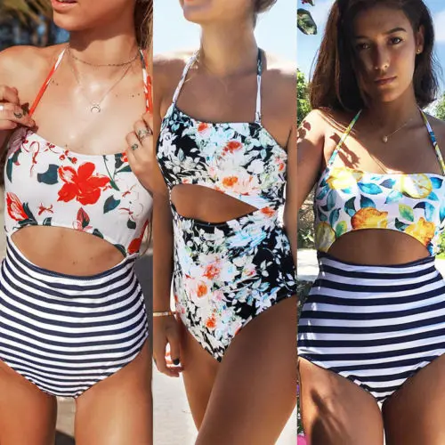 

Womens Floral One Piece Bandge Push Up Padded Monokini Beach Swimwear Swimsuit Bikini Bathing Beachwear