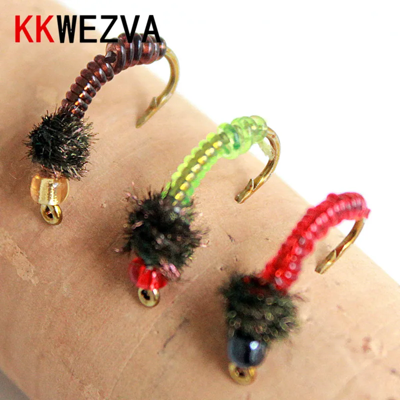KKWEZVA 24 шт. продвижение витражная бусина голова Nymph Scud Midge мухи для ловли форели