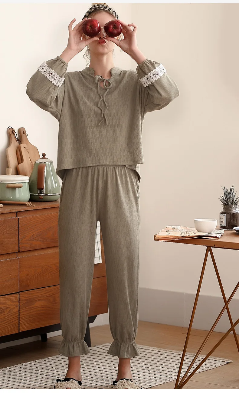 J& Q Pijama Mujer розовый сплошной модная Пижама для женщин Весна поясом воротник прекрасный женский Домашняя одежда костюмы плюс размеры Pjs