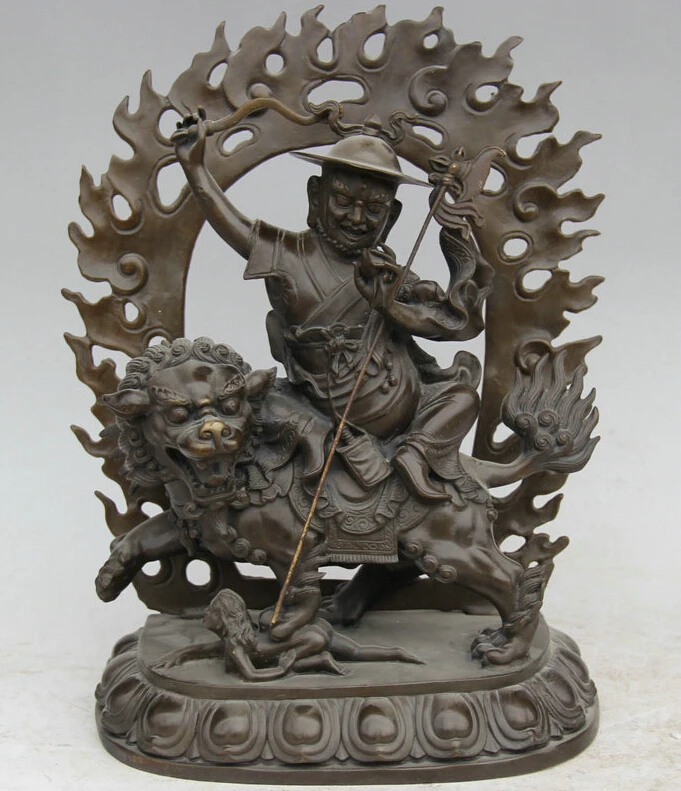 13 &quotТибет Тибетский буддизм Бронзовый бог-защитник Будды езда лев собака статуя
