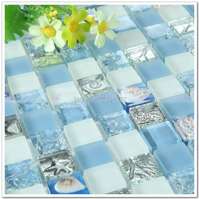 1 коробка (11 листов) Совершенно новая синяя стеклянная мозаика Хрустальное стекло