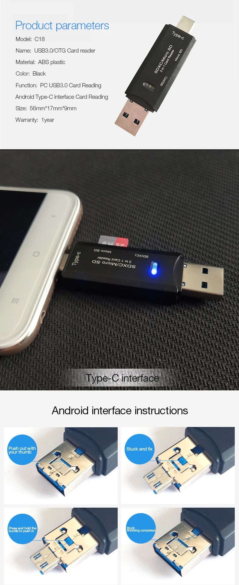 UTHAI C18 мульти-кардридер USB 3,0 SD/Micro SD TF OTG Смарт-карта памяти адаптер для ноутбука USB 3,0 type C кардридер
