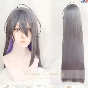 Парик для косплея, серый светильник-фиолетовый, длинный, прямой, 80 см