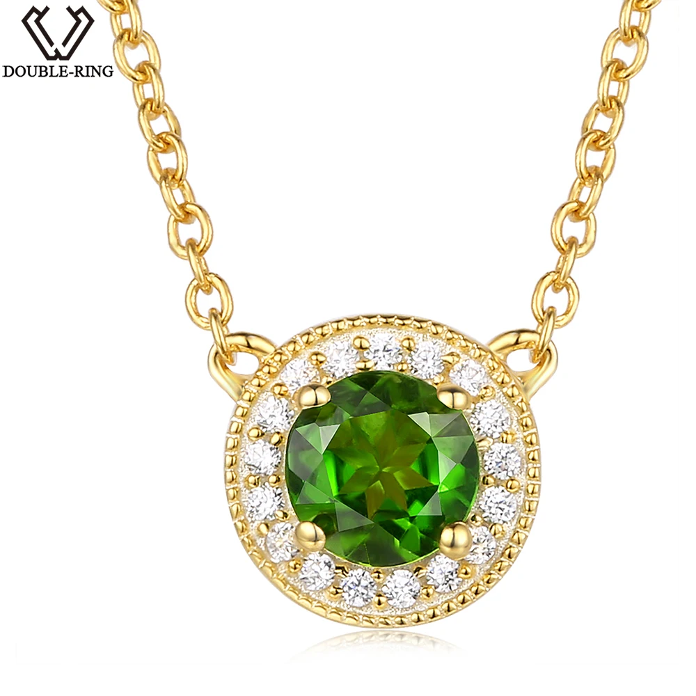 

DOUBLE-R 0.5ct Natural Diopside Necklaces Women 925 Sterling Silver Round Green Pendants Classic Fine Jewelry Gift For Ladies
