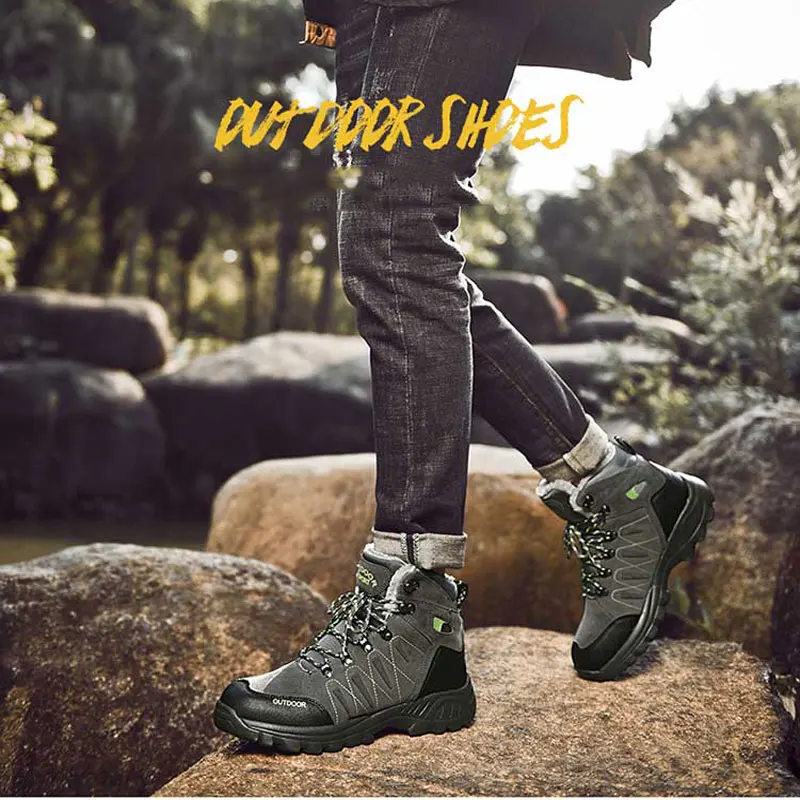 

Outdoor Walking Sneakers Keep Warm Winter Fur Snow boots Work Shoes Waterproof Unisex Rubber Ankle Warm Boots plus size 39-48