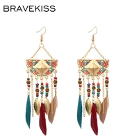 bravekiss bohemia sector earrings beads feather tassel drop earrings trendy jewelry for woman holidayshopping gifts bpe1241