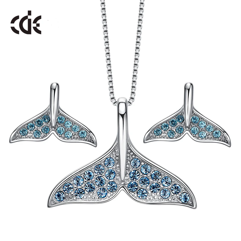 CDE 925 серебряные ювелирные изделия Русалка украшенные кристаллами от Swarovski ожерелье серьги ювелирный набор Parrure Bijoux Femme