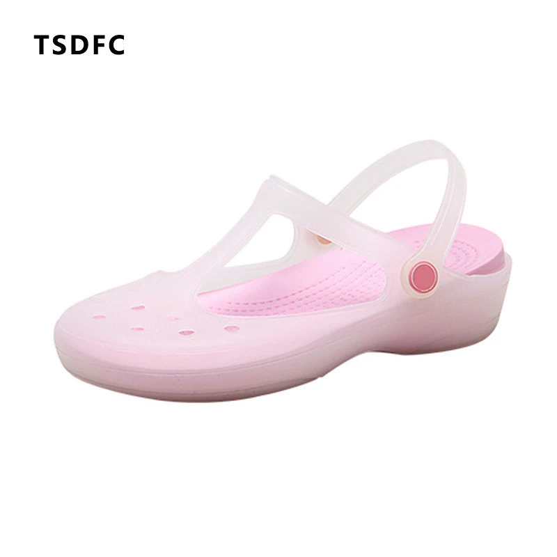 Сандалии женские с кристаллами ПВХ модные пляжные шлепанцы плоская подошва желе