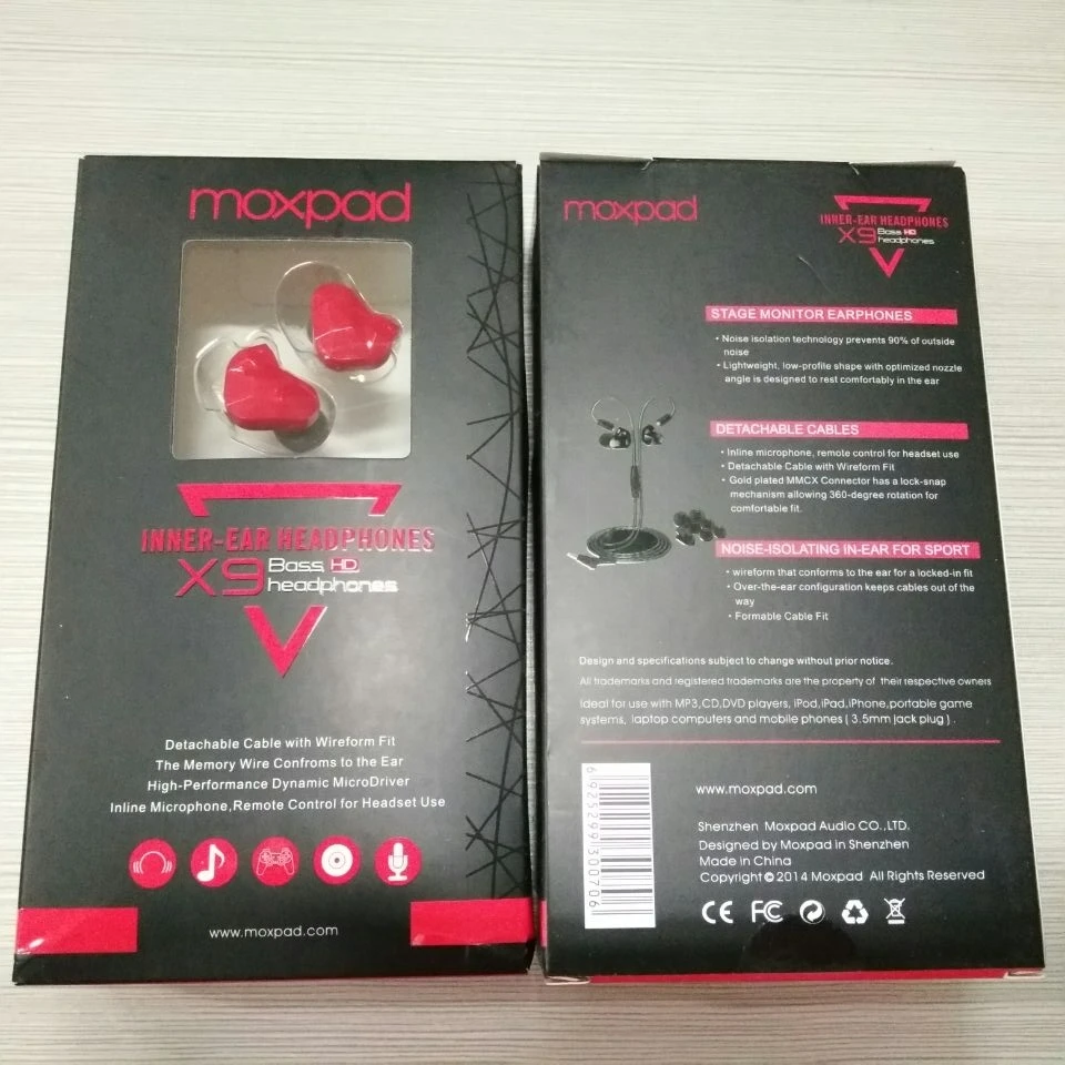 Наушники вкладыши Moxpad X9 2 шт./лот внутриканальные с микрофоном со съемным