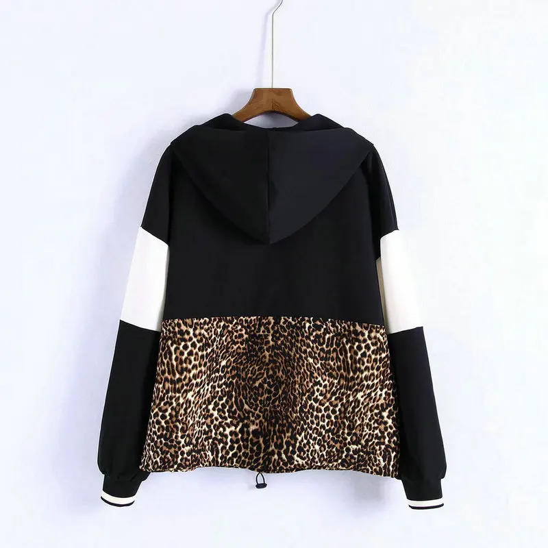 Женские леопардовые толстовки с капюшоном ZOGAA лоскутные пуловеры карманами и