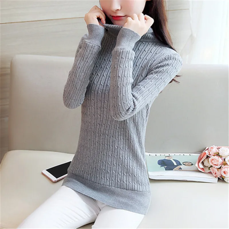 Autumn winter Women Knitted Sweaters Pullovers Turtleneck Long Sleeve Solid Color Slim Elastic Add velvet Short Sweater | Женская одежда