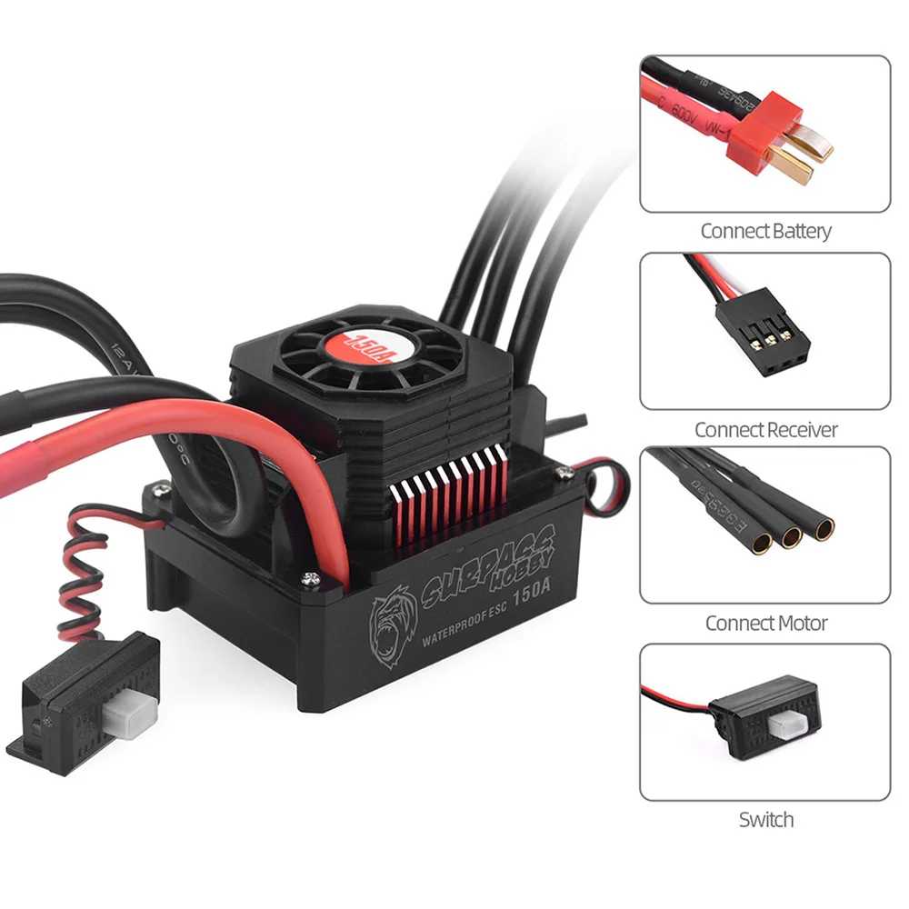 

RC Spare Parts 150A Brushless ESC Waterproof Electric Speed Controller for 1/8 RC Truck Off-road Car