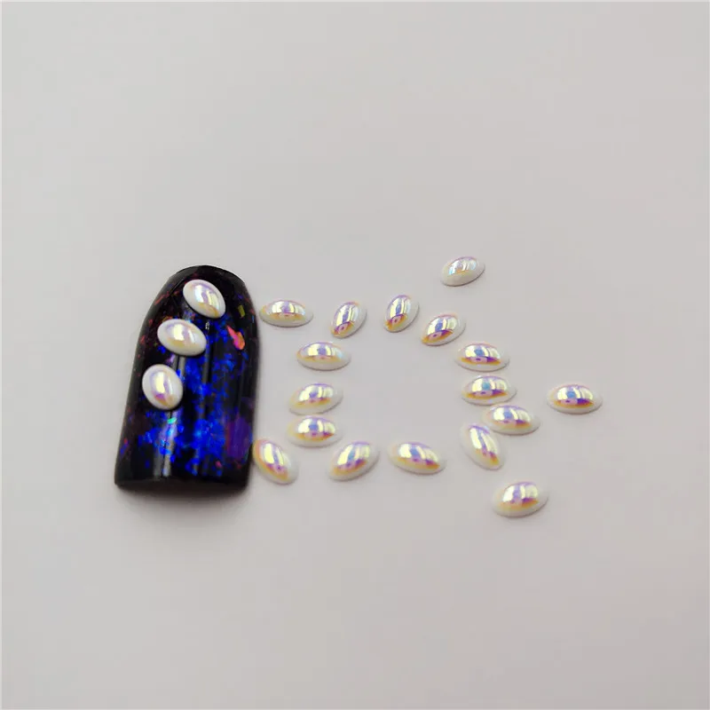 

50Pcs/bag AB Color 3D Nail Art Semicircle Pearl Nail Decorations Mini Flat Pearl Beautiful Girl For Manicure Decor
