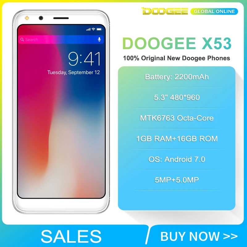 Быстрая доставка на Новый год DOOGEE X53 смартфон MT6580M 1 ГБ 16 Android 7 5 3 дюйма 2200 мАч 5V1A