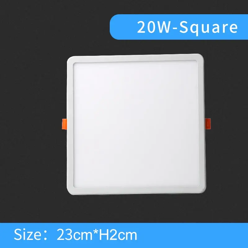 20W-Square Светодиодный светильник, ультра тонкий круглый квадратный встраиваемый светильник, 6 Вт, 8 Вт, 15 Вт, 20 Вт, 220 В, потолочный светодиодный светильник для ванной комнаты - Испускаемый цвет: 20W-Square