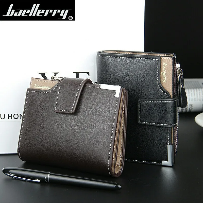 

Baellerry brand Men Business Short Wallets Soft PU Leather Money Bag Male 3 Fold Hasp Coin Purse Card Clutch ID Holder